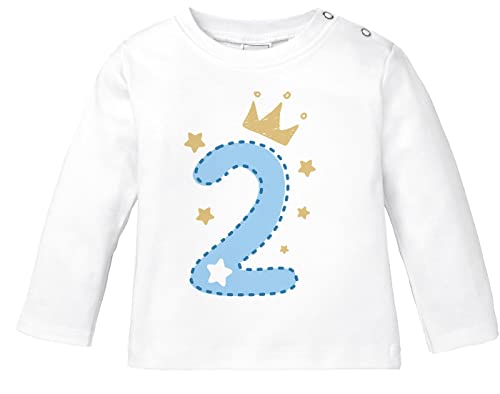 MoonWorks® Baby Langarm-Shirt 1. Geburtstag Zahl 1 BZW. 2 mit Krone Sternen Geburtstagsshirt Bio-Baumwolle 2 weiß/blau 80/86 (10-15 Monate) von MoonWorks