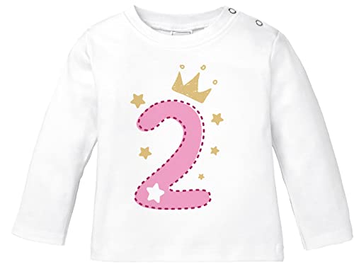 MoonWorks® Baby Langarm-Shirt 1. Geburtstag Zahl 1 BZW. 2 mit Krone Sternen Geburtstagsshirt Bio-Baumwolle 2 weiß-rosa 80/86 (10-15 Monate) von MoonWorks