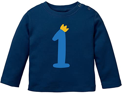 MoonWorks® Baby Langarm-Shirt 1. Geburtstag Zahl 1 Krone Geburtstagsshirt Geburtstagsshirt Bio-Baumwolle Junge Mädchen dunkelblau-blau 80/86 (10-15 Monate) von MoonWorks