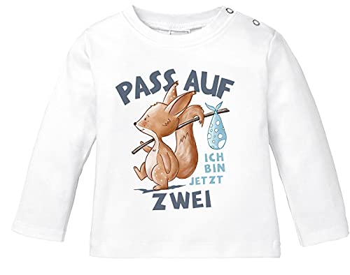 MoonWorks® Baby Langarm-Shirt 1. Geburtstag mit Spruch Ich Bin jetzt Eins | Zwei | DREI Eichhörnchen Tiere Geburtstagsshirt Bio-Baumwolle Junge/Mädchen 2 Jahre weiß 92/98 (16-24-Monate) von MoonWorks