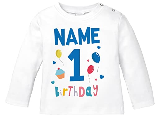 MoonWorks® Baby Langarm-Shirt 1. Geburtstag personalisiert Name erster Geburtstag Zahl 1 Birthday Geburtstagsshirt 1. Geburtstag weiß 80/86 (10-15 Monate) von MoonWorks