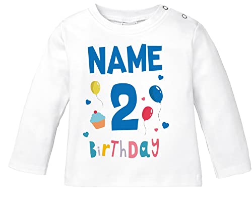 MoonWorks® Baby Langarm-Shirt 1. Geburtstag personalisiert Name erster Geburtstag Zahl 1 Birthday Geburtstagsshirt 2. Geburtstag weiß 92/98 (16-24-Monate) von MoonWorks