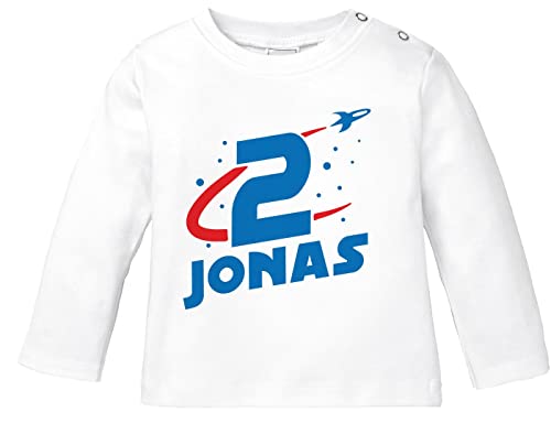 MoonWorks® Baby Langarm-Shirt 1. Geburtstag personalisiert Name erster Geburtstag Zahl 1 Rakete Geburtstagsshirt 2 weiß 92/98 (16-24-Monate) von MoonWorks