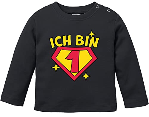 MoonWorks® Baby Langarm-Shirt 1. und 2. Geburtstag Superheld Geschenk lustig Geburtstagsshirt Bio-Baumwolle Junge/Mädchen 1 Jahr schwarz 80/86 (10-15 Monate) von MoonWorks