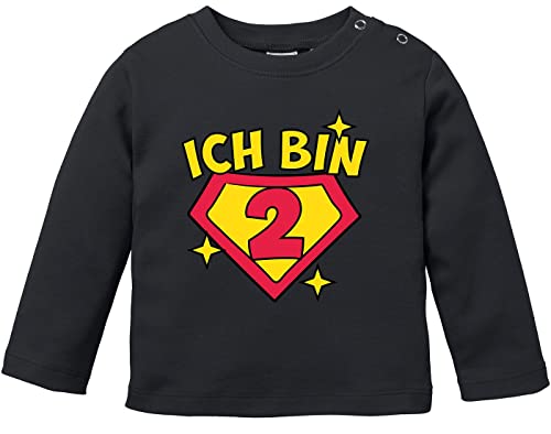 MoonWorks® Baby Langarm-Shirt 1. und 2. Geburtstag Superheld Geschenk lustig Geburtstagsshirt Bio-Baumwolle Junge/Mädchen 2 Jahre schwarz 80/86 (10-15 Monate) von MoonWorks