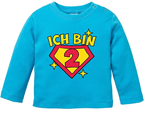 MoonWorks® Baby Langarm-Shirt 1. und 2. Geburtstag Superheld Geschenk lustig Geburtstagsshirt Bio-Baumwolle Junge/Mädchen 2 Jahre türkis 92/98 (16-24-Monate) von MoonWorks