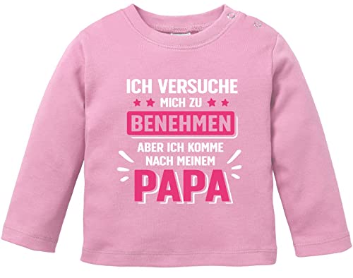 MoonWorks® Baby Langarm-Shirt Bedruckt mit Spruch Ich versuche Mich zu benehmen witzige Sprüche Jungen Mädchen Shirt Mädchen rosa 56/62 (1-3 Monate) von MoonWorks