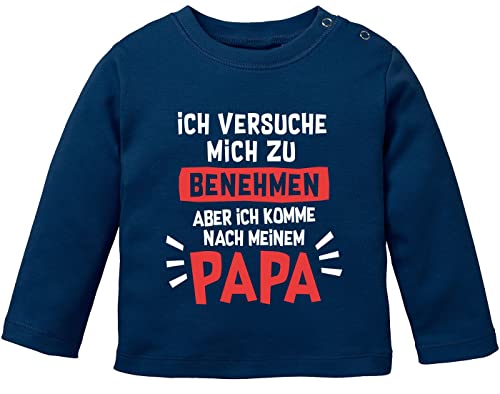 MoonWorks® Baby Langarm-Shirt Bedruckt mit lustigem Papa -Spuch Ich versuche Mich zu benehmen Babyshirt Jungen Mädchen Navy 56/62 (1-3 Monate) von MoonWorks