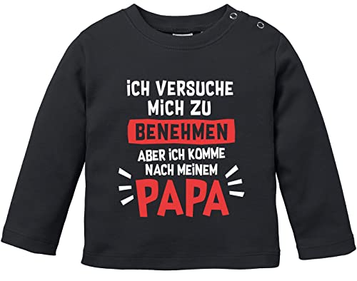 MoonWorks® Baby Langarm-Shirt Bedruckt mit lustigem Papa -Spuch Ich versuche Mich zu benehmen Babyshirt Jungen Mädchen schwarz 80/86 (10-15 Monate) von MoonWorks