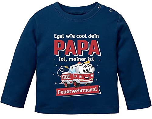 MoonWorks® Baby Langarm-Shirt Egal wie cool deinen Papa ist, meiner ist Feuerwehrmann Babyshirt Feuerwehr Auto Jungen Mädchen Navy 56/62 (1-3 Monate) von MoonWorks