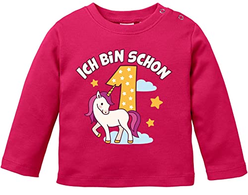 MoonWorks® Baby Langarm-Shirt Einhorn Alter Zahl Spruch Ich Bin Schon 1 (2) Geburtstagsshirt Bio-Baumwolle Mädchen 1 Jahr Sorbet 80/86 (10-15 Monate) von MoonWorks