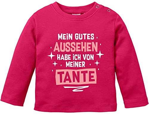 MoonWorks® Baby Langarm-Shirt Mein gutes Aussehen hab ich von meiner Tante/Meinem Onkel lustige Sprüche Babyshirt Jungen Mädchen Tante Sorbet 80/86 (10-15 Monate) von MoonWorks