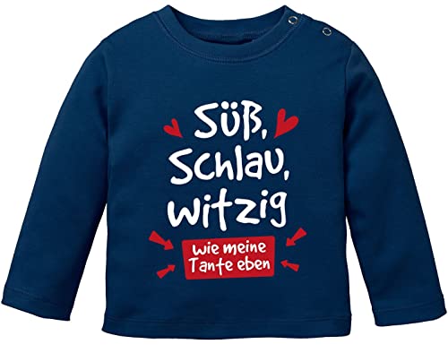 MoonWorks® Baby Langarm-Shirt Tante Sprüche lustig Süß Schlau Witzig Wie Meine Tante eben Babyshirt Jungen Mädchen Navy 80/86 (10-15 Monate) von MoonWorks