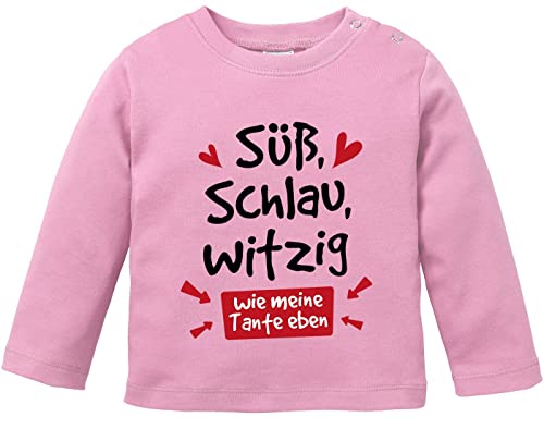 MoonWorks® Baby Langarm-Shirt Tante Sprüche lustig Süß Schlau Witzig Wie Meine Tante eben Babyshirt Jungen Mädchen rosa 80/86 (10-15 Monate) von MoonWorks