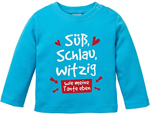 MoonWorks® Baby Langarm-Shirt Tante Sprüche lustig Süß Schlau Witzig Wie Meine Tante eben Babyshirt Jungen Mädchen türkis 68/74 (4-9 Monate) von MoonWorks