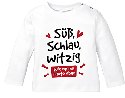 MoonWorks® Baby Langarm-Shirt Tante Sprüche lustig Süß Schlau Witzig Wie Meine Tante eben Babyshirt Jungen Mädchen weiß 92/98 (16-24-Monate) von MoonWorks