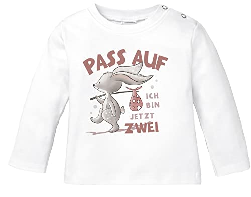 MoonWorks® Baby Langarm-Shirt mit Spruch zum Geburtstag Ich Bin jetzt Eins | Zwei | DREI Hase Tiere Bio-Baumwolle Junge/Mädchen 2 Jahre weiß 80/86 (10-15 Monate) von MoonWorks