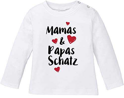 MoonWorks® Baby Langarm T-Shirt Mama's und Papa's Schatz Babyshirt Spruch Bio Baumwolle Longsleeve Jungen Mädchen Shirt weiß 68/74 (4-9 Monate) von MoonWorks