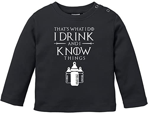 MoonWorks® Baby Langarmshirt Babyshirt I Drink and I Know Things Milch Jungen Mädchen Shirt schwarz 68/74 (4-9 Monate) von MoonWorks