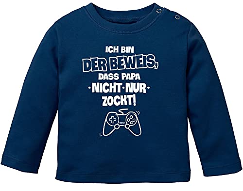 MoonWorks® Baby Langarmshirt Babyshirt Ich Bin der Beweis das Papa Nicht nur zockt Gamer Zocker Daddeln Baby Body Jungen Mädchen Shirt Navy 68/74 (4-9 Monate) von MoonWorks