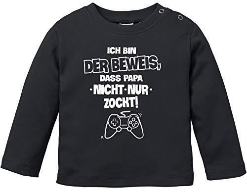 MoonWorks® Baby Langarmshirt Babyshirt Ich Bin der Beweis das Papa Nicht nur zockt Gamer Zocker Daddeln Baby Body Jungen Mädchen Shirt schwarz 68/74 (4-9 Monate) von MoonWorks