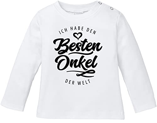 MoonWorks® Baby Langarmshirt Babyshirt Ich Habe den besten Onkel der Welt Spruch Geschenk Jungen Mädchen weiß 68/74 (4-9 Monate) von MoonWorks