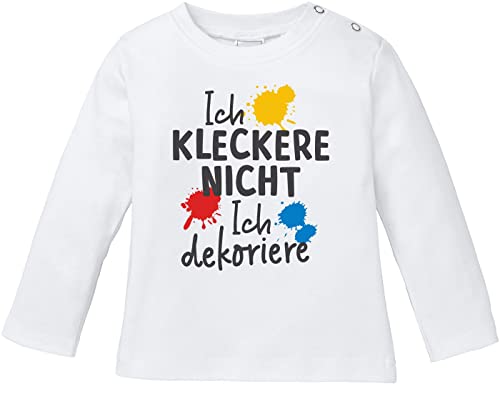 MoonWorks® Baby Langarmshirt Babyshirt Ich kleckere Nicht ich dekoriere Spruch lustig Jungen Mädchen Shirt weiß 92/98 (16-24-Monate) von MoonWorks