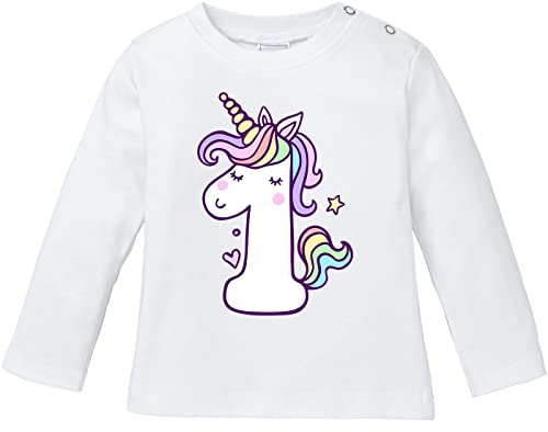 MoonWorks® Baby Langarmshirt Babyshirt erster Geburtstag eins 1 Jahr Zahl Mädchen Shirt weiß 80/86 (10-15 Monate) von MoonWorks