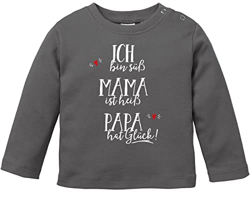 MoonWorks® Baby Langarmshirt Babyshirt ich Bin süß, Mama ist heiß, Papa hat Glück Jungen Mädchen Shirt dunkelgrau 92/98 (16-24-Monate) von MoonWorks