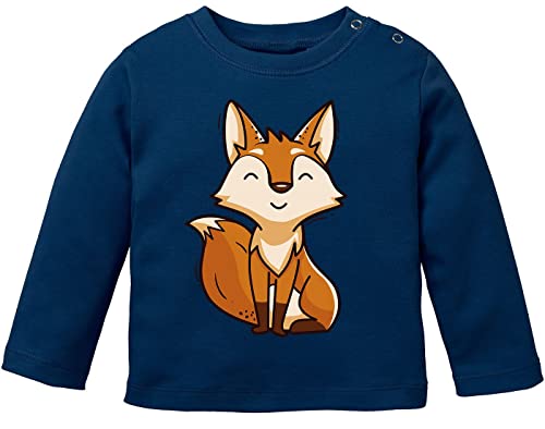 MoonWorks® Baby Langarmshirt Bedruckt Fuchs lustige Tiere Tiermotive Fox Babyshirt Jungen Mädchen Shirt Navy 68/74 (4-9 Monate) von MoonWorks