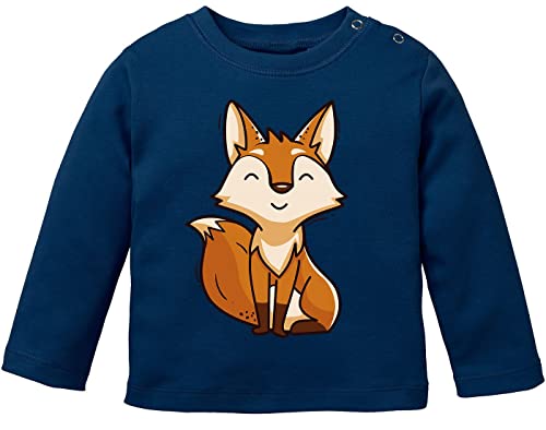 MoonWorks® Baby Langarmshirt Bedruckt Fuchs lustige Tiere Tiermotive Fox Babyshirt Jungen Mädchen Shirt Navy 92/98 (16-24-Monate) von MoonWorks