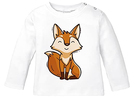 MoonWorks® Baby Langarmshirt Bedruckt Fuchs lustige Tiere Tiermotive Fox Babyshirt Jungen Mädchen Shirt weiß 80/86 (10-15 Monate) von MoonWorks