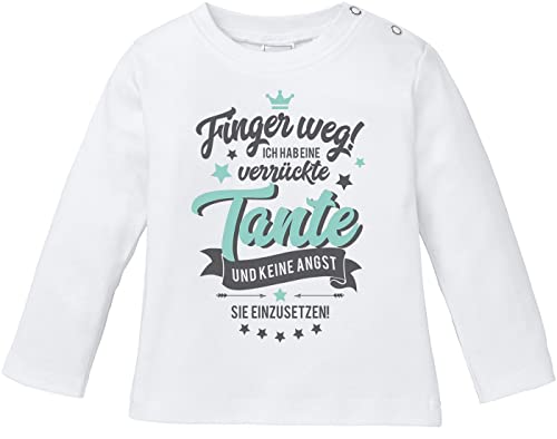 MoonWorks® Baby Langarmshirt Finger Weg ich Habe eine verrückte Tante Bio Baumwolle Jungen Mädchen Babyshirt Longsleeve Spruch Shirt weiß 56/62 (1-3 Monate) von MoonWorks