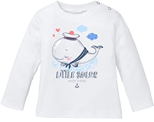 MoonWorks® Baby Langarmshirt Little Sailor Ahoy There Babyshirt Wal Jungen Mädchen Shirt Matrose weiß 68/74 (4-9 Monate) von MoonWorks