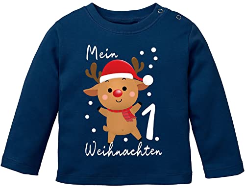 MoonWorks® Baby Langarmshirt Mein 1. Weihnachten Weihnachtsoutfit Spruch Grinch Rentier Jungen Mädchen Longsleeve Navy 56/62 (1-3 Monate) von MoonWorks