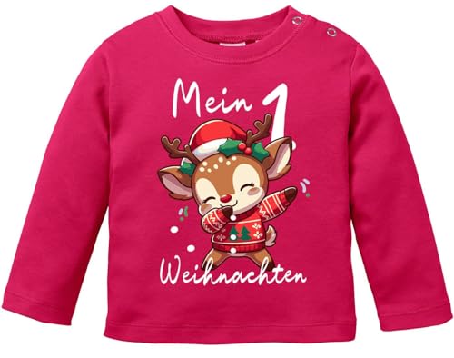 MoonWorks® Baby Langarmshirt Mein 1. Weihnachten Weihnachtsoutfit Spruch Grinch Rentier Jungen Mädchen Longsleeve Dabbing Rentier Sorbet 80/86 (10-15 Monate) von MoonWorks