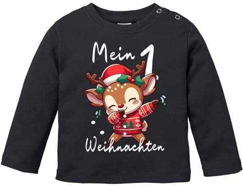 MoonWorks® Baby Langarmshirt Mein 1. Weihnachten Weihnachtsoutfit Spruch Grinch Rentier Jungen Mädchen Longsleeve Dabbing Rentier schwarz 68/74 (4-9 Monate) von MoonWorks