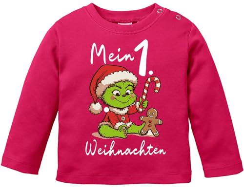 MoonWorks® Baby Langarmshirt Mein 1. Weihnachten Weihnachtsoutfit Spruch Grinch Rentier Jungen Mädchen Longsleeve Grinch Sorbet 68/74 (4-9 Monate) von MoonWorks