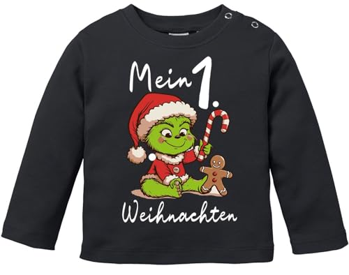 MoonWorks® Baby Langarmshirt Mein 1. Weihnachten Weihnachtsoutfit Spruch Grinch Rentier Jungen Mädchen Longsleeve Grinch schwarz 68/74 (4-9 Monate) von MoonWorks