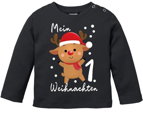 MoonWorks® Baby Langarmshirt Mein 1. Weihnachten Weihnachtsoutfit Spruch Grinch Rentier Jungen Mädchen Longsleeve schwarz 56/62 (1-3 Monate) von MoonWorks