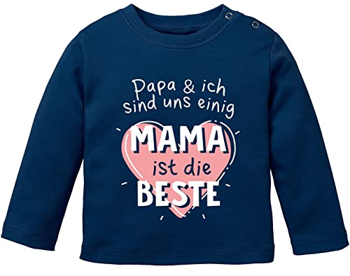 MoonWorks® Baby Langarmshirt Papa & Ich sind Uns einig Mama ist die Beste Babyshirt Spruch Jungen Mädchen Shirt Navy 68/74 (4-9 Monate) von MoonWorks