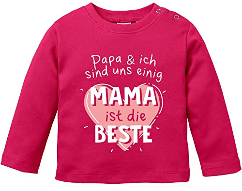 MoonWorks® Baby Langarmshirt Papa & Ich sind Uns einig Mama ist die Beste Babyshirt Spruch Jungen Mädchen Shirt Sorbet 92/98 (16-24-Monate) von MoonWorks