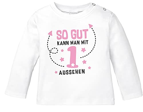 MoonWorks® Baby Langarmshirt erster Geburtstag Spruch so gut kann Man mit 1 BZW 2 Aussehen Babyshirt Shirt 1 weiß-rosa 80/86 (10-15 Monate) von MoonWorks