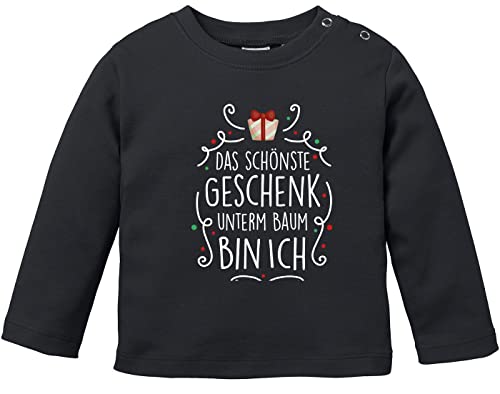 MoonWorks® Baby Langarmshirt mit Spruch Weihnachten Das schönste Geschenk unterm Baum Bin ich Babyshirt Jungen Mädchen schwarz 68/74 (4-9 Monate) von MoonWorks