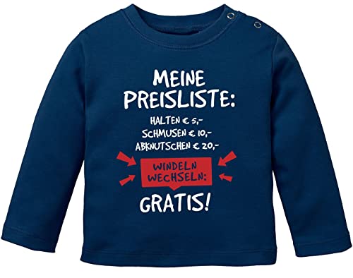 MoonWorks® Baby Langarmshirt mit Spruch lustig Meine Preisliste Bio-Baumwolle Babyshirt Jungen Mädchen Navy 68/74 (4-9 Monate) von MoonWorks