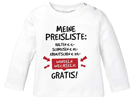 MoonWorks® Baby Langarmshirt mit Spruch lustig Meine Preisliste Bio-Baumwolle Babyshirt Jungen Mädchen weiß 56/62 (1-3 Monate) von MoonWorks