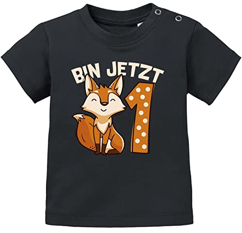 MoonWorks® Baby T-Shirt 1. Geburtstag Fuchs Bin jetzt 1 Tiermotive Fox Geburtstagsshirt Jungen Mädchen Bio-Baumwolle Bio-Baumwolle schwarz 80/86 (10-15 Monate) von MoonWorks