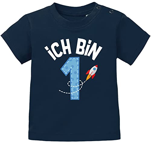 MoonWorks® Baby T-Shirt 1. Geburtstag Geburtstagsshirt Ich Bin 1 Zahl Alter Kurzarm Bio-Baumwolle dunkelblau 80/86 (10-15 Monate) von MoonWorks