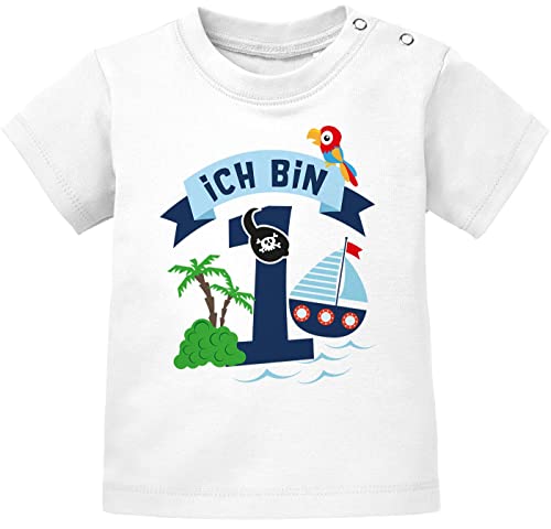 MoonWorks® Baby T-Shirt 1. Geburtstag Ich Bin 1 Pirat Jungen Geburtstagsshirt Kurzarm Bio-Baumwolle weiß 80/86 (10-15 Monate) von MoonWorks