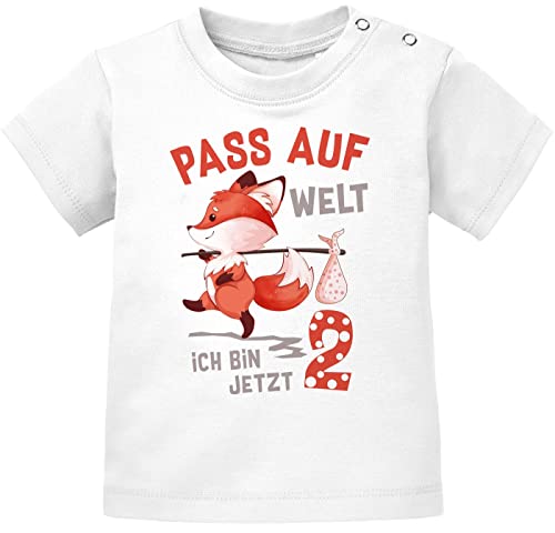 MoonWorks® Baby T-Shirt 1. Geburtstag Pass auf Welt ich Bin jetzt 1 Fuchs Geburtstagsshirt Kurzarm Bio-Baumwolle 2 weiß 80/86 (10-15 Monate) von MoonWorks